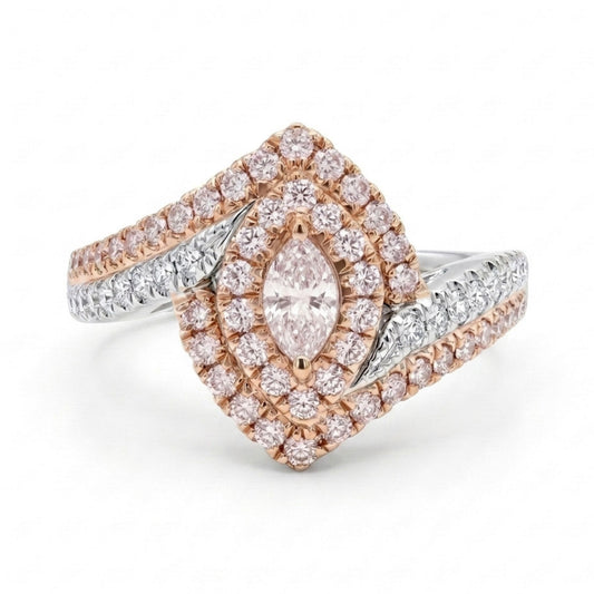18K 0.12ct Marquise Pink Diamond 0.45cttw Pink & White Diamonds Ring