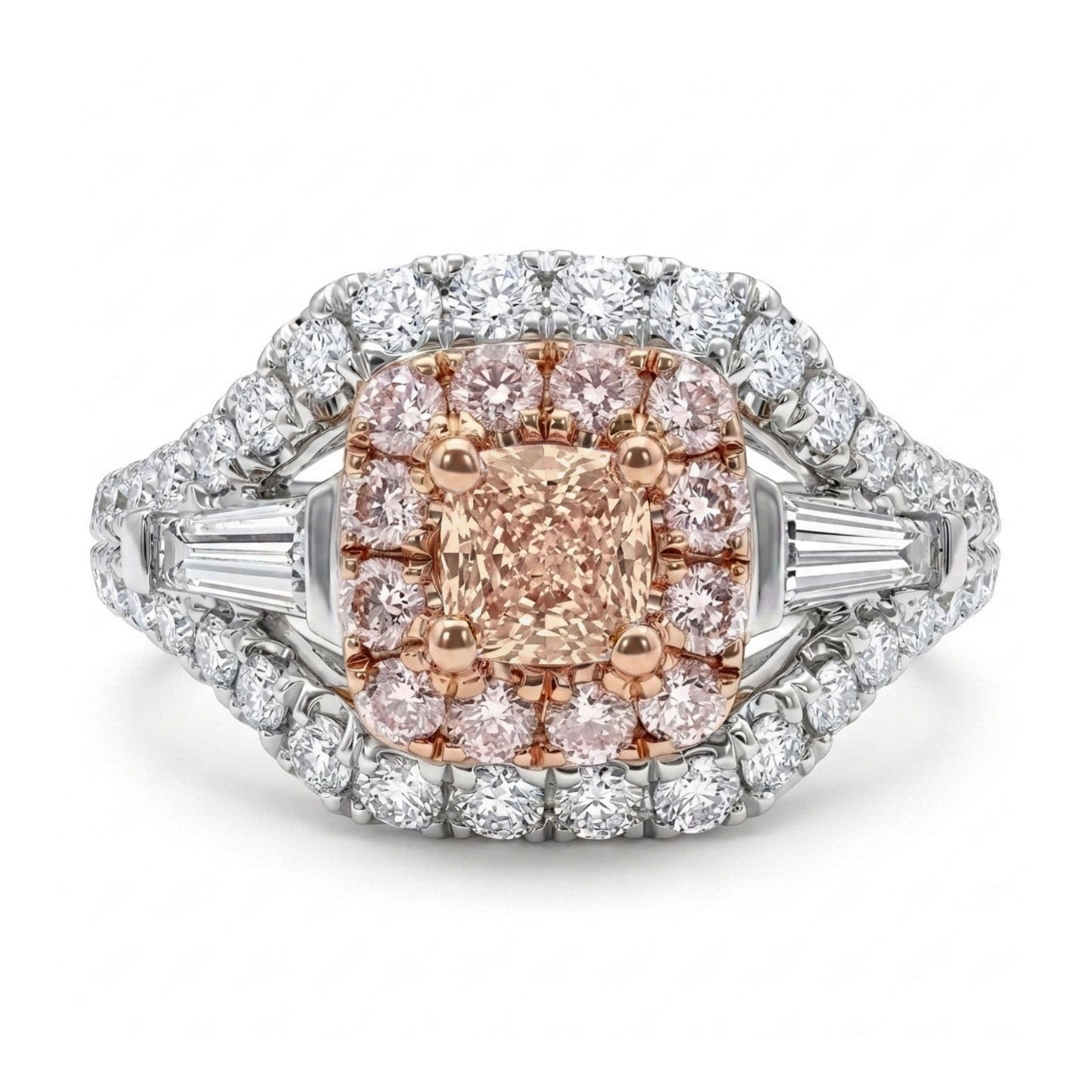 18K 0.16ct Cushion Orange Pink Diamond 0.54cttw Pink & White Diamonds Ring