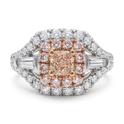 18K 0.16ct Cushion Orange Pink Diamond 0.54cttw Pink & White Diamonds Ring