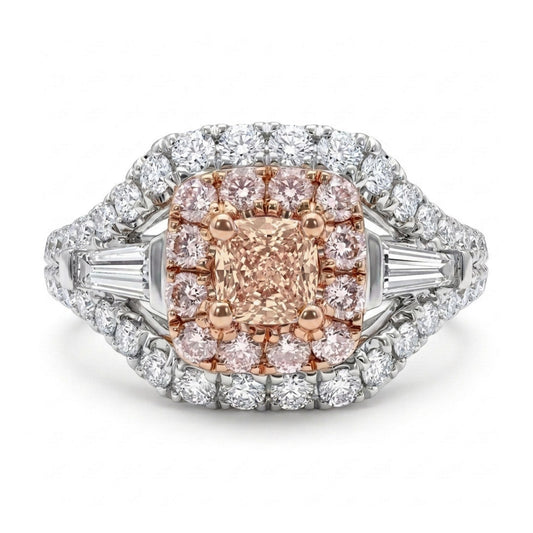 18K 0.16ct Cushion Orange Pink Diamond 0.54cttw Pink & White Diamonds Ring