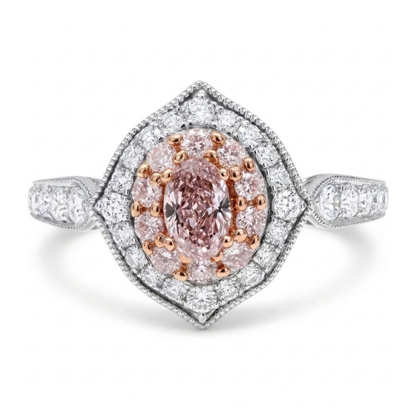 18K 0.15ct Oval Pink Diamond 0.40cttw Pink & White Diamonds Ring