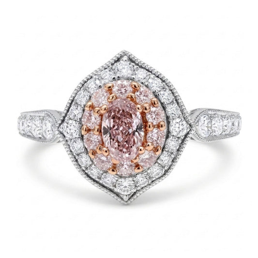 18K 0.15ct Oval Pink Diamond 0.40cttw Pink & White Diamonds Ring