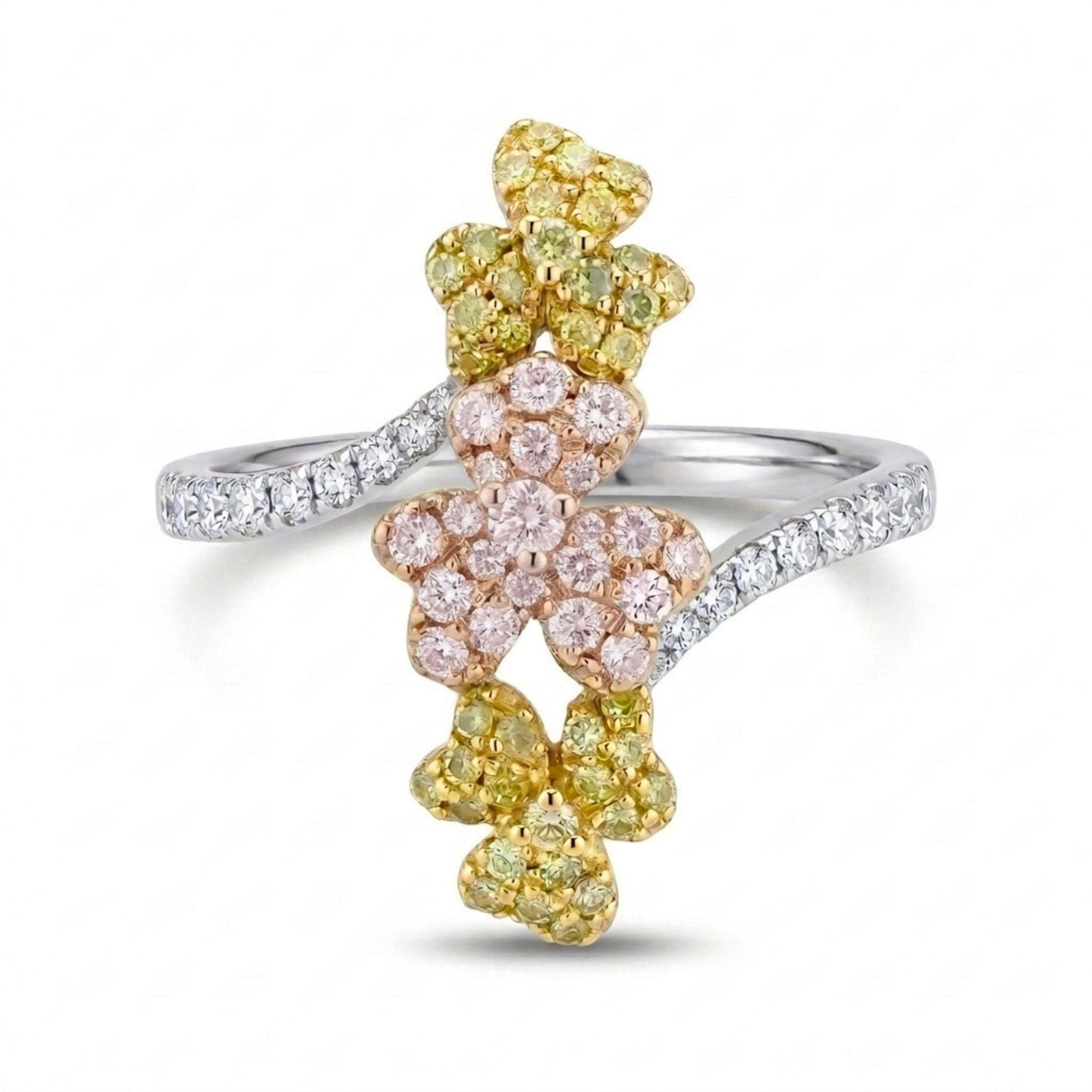 14K 0.50cttw Round Pink, Yellow, and White Diamond Flower Ring