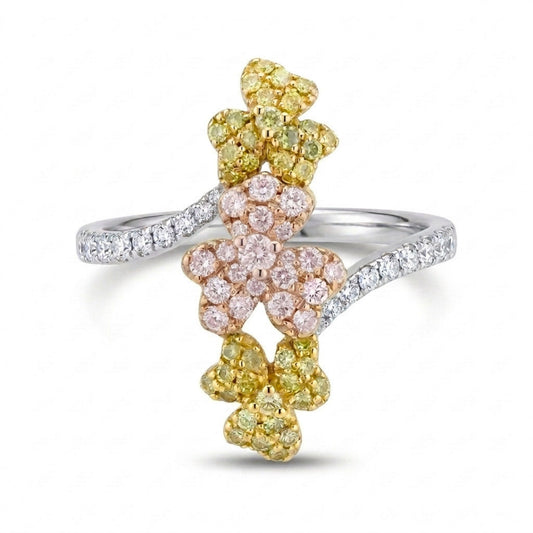 14K 0.50cttw Round Pink, Yellow, and White Diamond Flower Ring