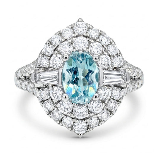 18K 0.57ct Oval Paraiba 1.03cttw White Diamonds Ring