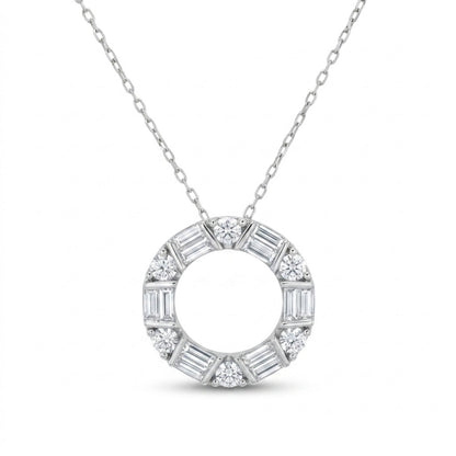 14K 0.62cttw Baguette & Round White Diamond Necklace