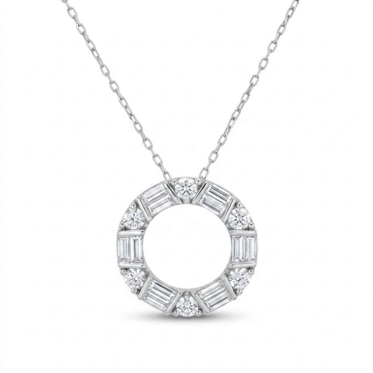 14K 0.62cttw Baguette & Round White Diamond Necklace