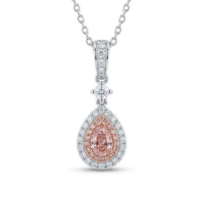 18K 0.13ct Pear Shape Purple Pink Diamond 0.26cttw Pink & White Diamonds Necklace