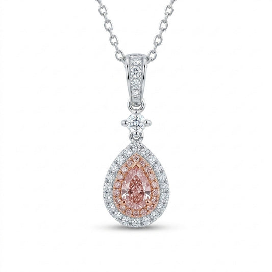18K 0.13ct Pear Shape Purple Pink Diamond 0.26cttw Pink & White Diamonds Necklace