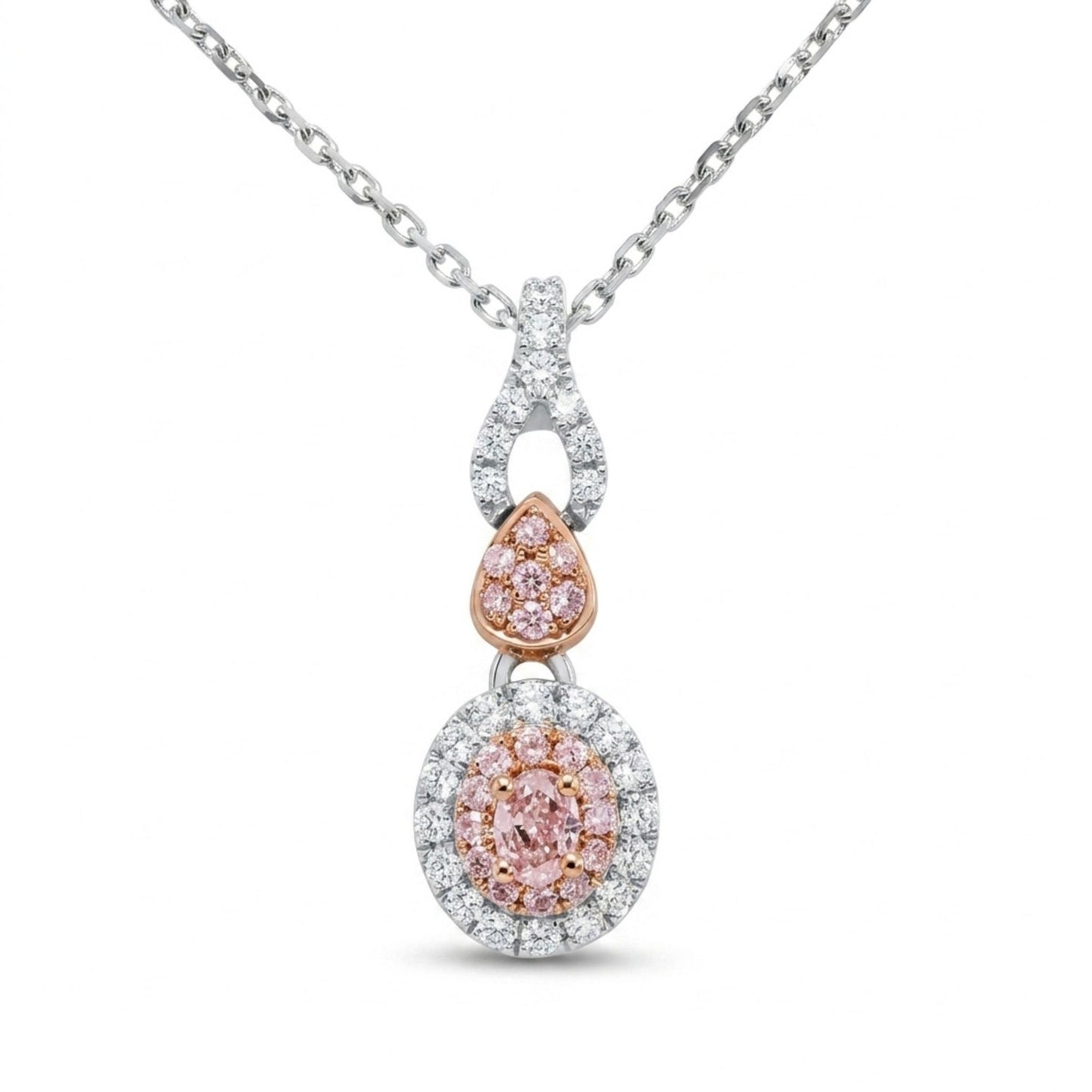 18K 0.10ct Oval Pink Diamond 0.27cttw Pink & White Diamonds Necklace