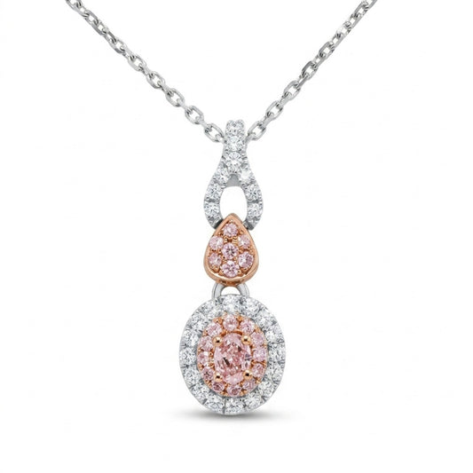 18K 0.10ct Oval Pink Diamond 0.27cttw Pink & White Diamonds Necklace