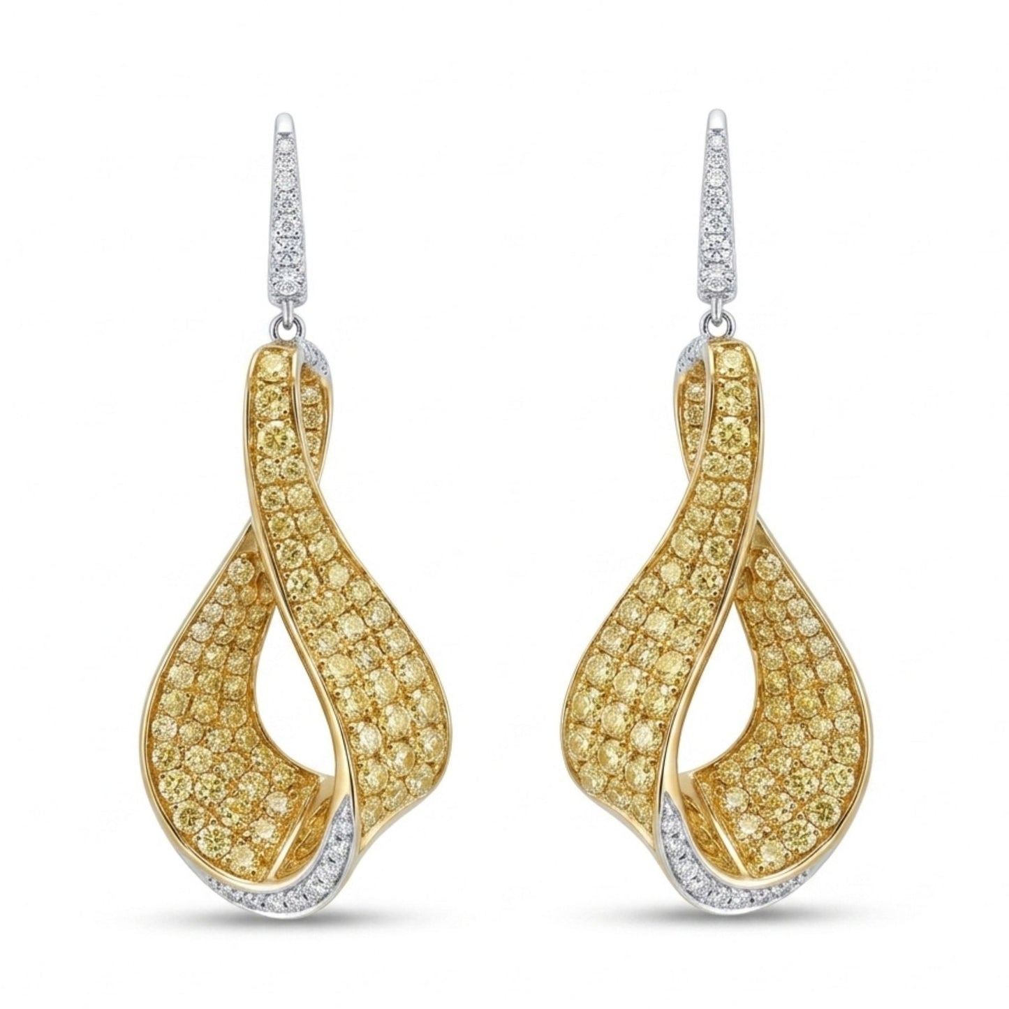 14K 2.90cttw Round Yellow Diamond 0.27cttw White Diamonds Drop Earrings