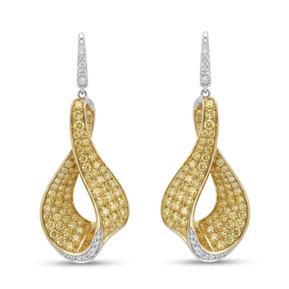 14K 2.90cttw Round Yellow Diamond 0.27cttw White Diamonds Drop Earrings