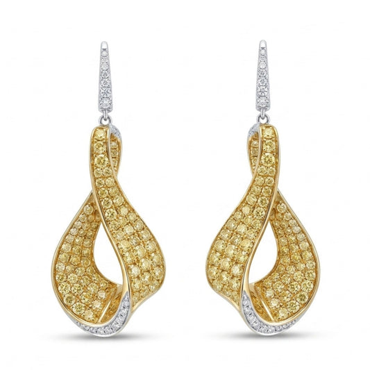 14K 2.90cttw Round Yellow Diamond 0.27cttw White Diamonds Drop Earrings