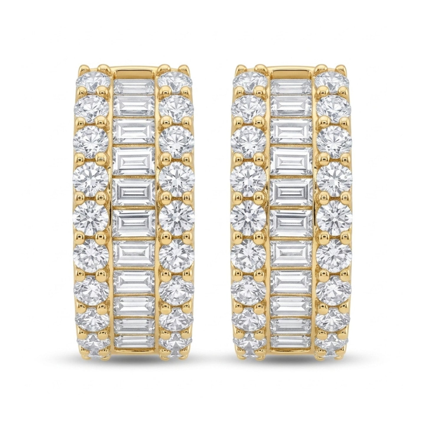 14K 1.84cttw Baguette & Round White Diamonds Hoop Earrings