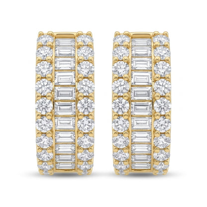 14K 1.84cttw Baguette & Round White Diamonds Hoop Earrings