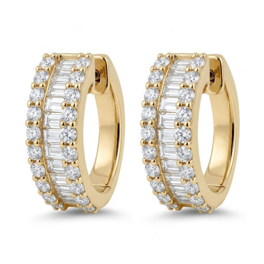 14K 1.84cttw Baguette & Round White Diamonds Hoop Earrings