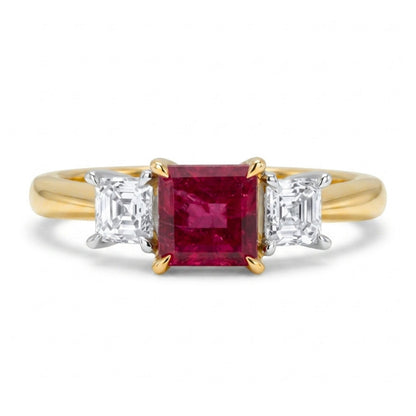 18K 0.47ct Asscher Cut Red Beryl 0.34cttw Asscher Cut White Diamond Ring