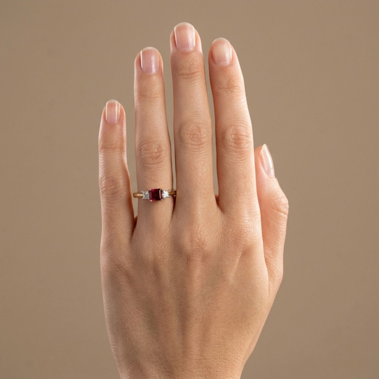 18K 0.47ct Asscher Cut Red Beryl 0.34cttw Asscher Cut White Diamond Ring