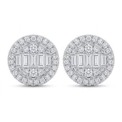 18K 0.53cttw Baguette & Round White Diamond Stud Earrings