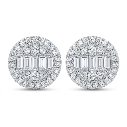 18K 0.53cttw Baguette & Round White Diamond Stud Earrings