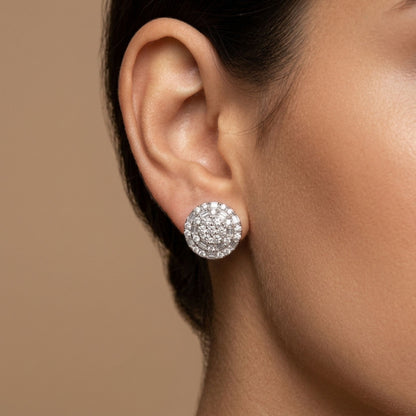 18K 1.60cttw Baguette & Round White Diamond Stud Earrings