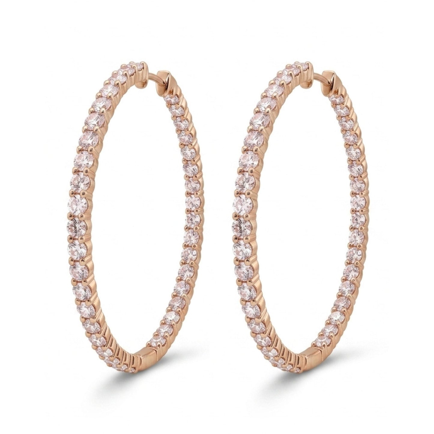 14K 2.94cttw Round Pink Diamond Inside Out Hoop Earrings