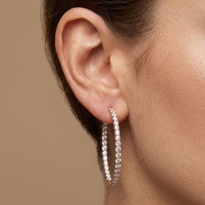 14K 2.94cttw Round Pink Diamond Inside Out Hoop Earrings