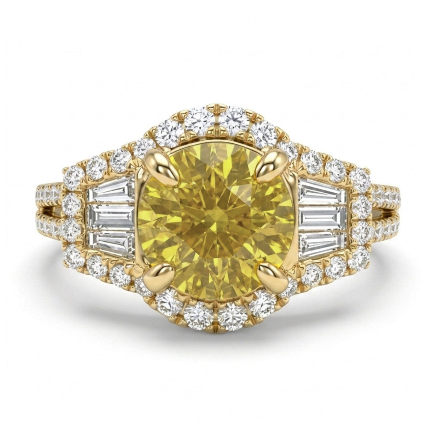 18K 2.08ct Round Yellow Sapphire 0.79cttw White Diamonds Ring