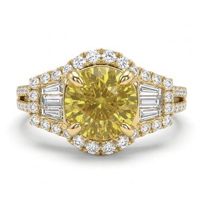 18K 2.08ct Round Yellow Sapphire 0.79cttw White Diamonds Ring