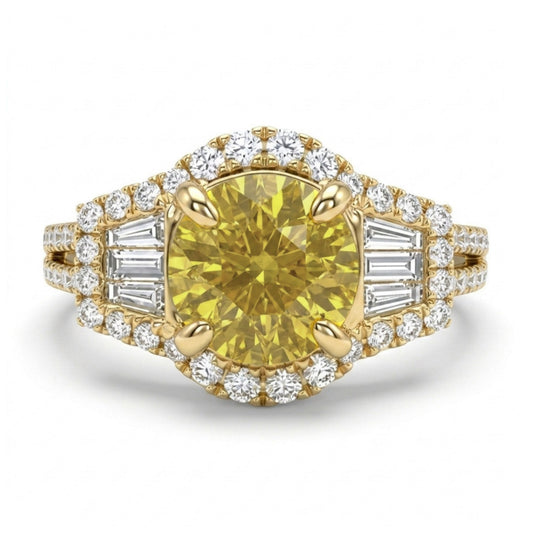 18K 2.08ct Round Yellow Sapphire 0.79cttw White Diamonds Ring