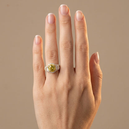18K 2.08ct Round Yellow Sapphire 0.79cttw White Diamonds Ring