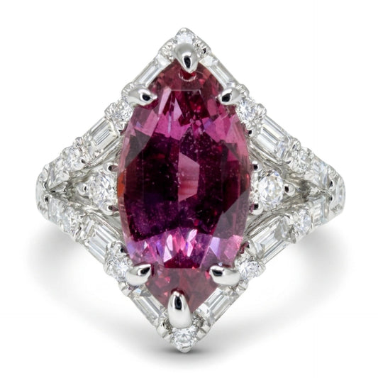 18K gold 3.46ct marquise unheated purple sapphire ring with VS white diamonds