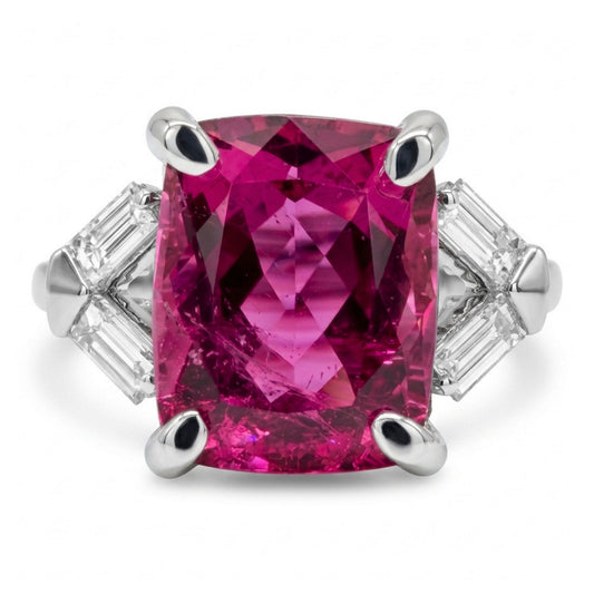 14K 4.87ct Cushion Copper Bearing Tourmaline 0.35cttw White Diamonds Ring