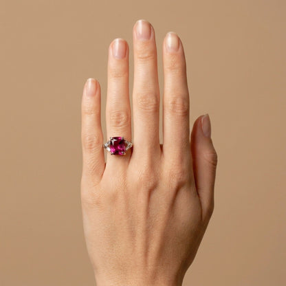 14K 4.87ct Cushion Copper Bearing Tourmaline 0.35cttw White Diamonds Ring