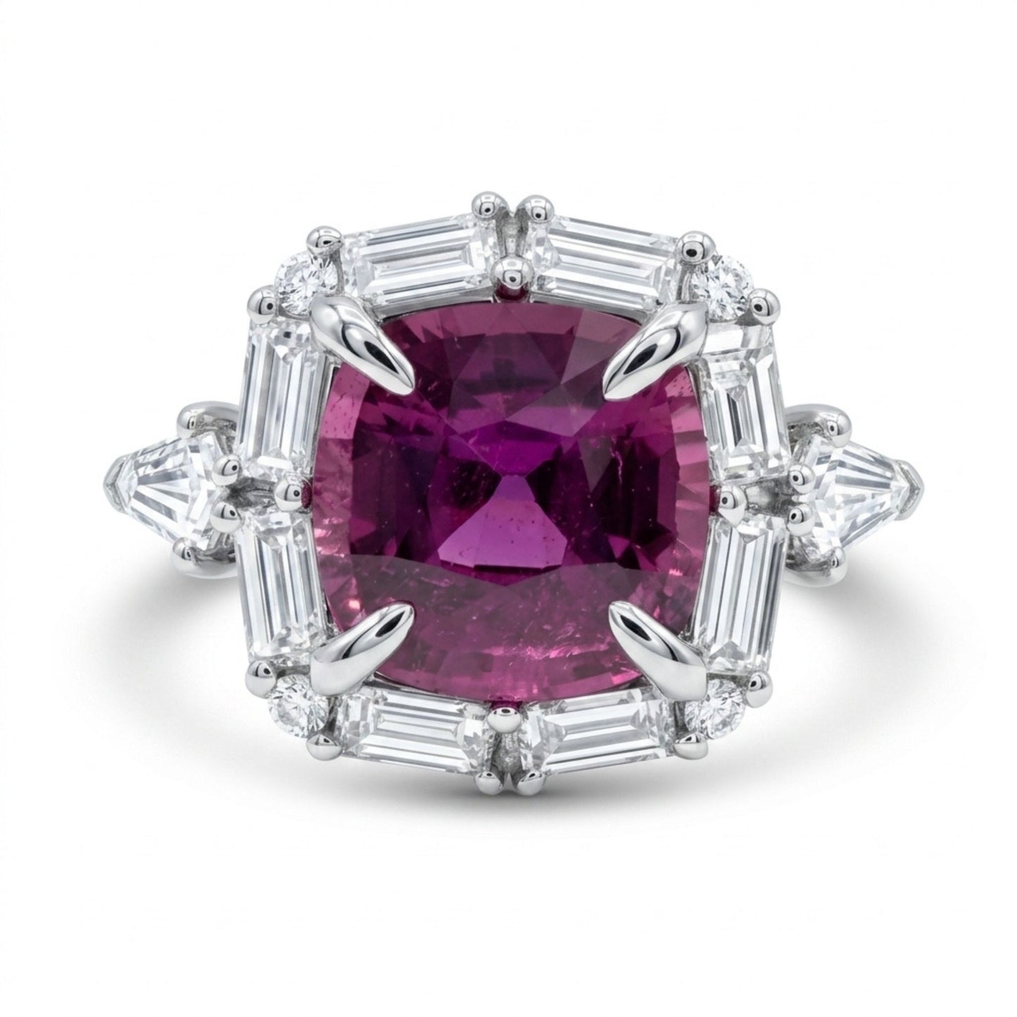 18K 2.55ct Cushion Unheated Purple Sapphire 0.95cttw White Diamonds Ring