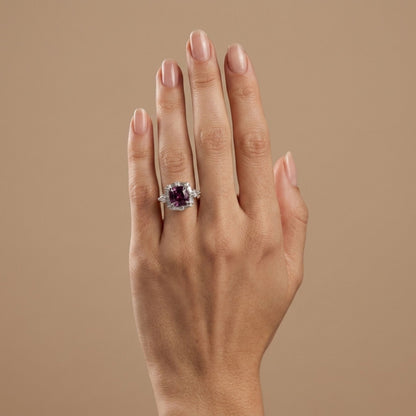 18K 2.55ct Cushion Unheated Purple Sapphire 0.95cttw White Diamonds Ring