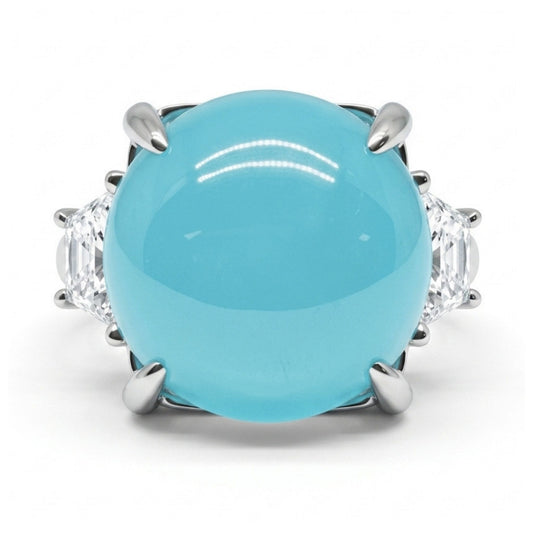 18K 18.40ct Round Congo Smithsonite 0.88cttw White Diamonds Ring