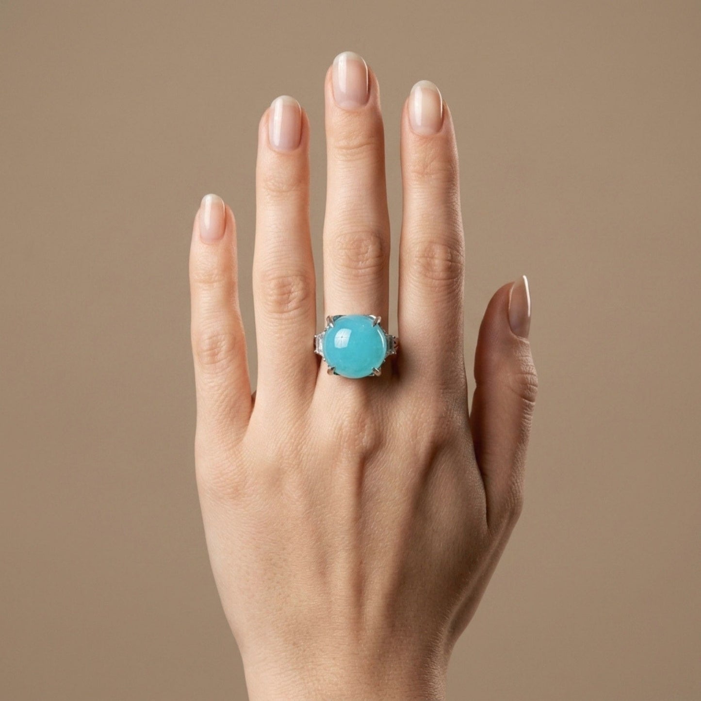 18K 18.40ct Round Congo Smithsonite 0.88cttw White Diamonds Ring