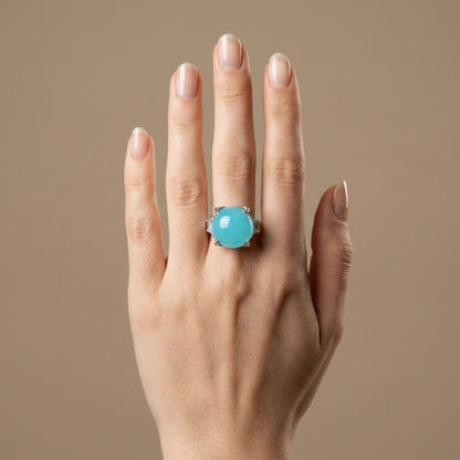 18K 18.40ct Round Congo Smithsonite 0.88cttw White Diamonds Ring
