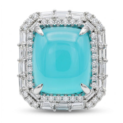 18K 21.35ct Cushion Congo Smithsonite 3.42cttw White Diamonds Ring