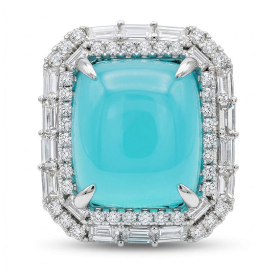 18K 21.35ct Cushion Congo Smithsonite 3.42cttw White Diamonds Ring