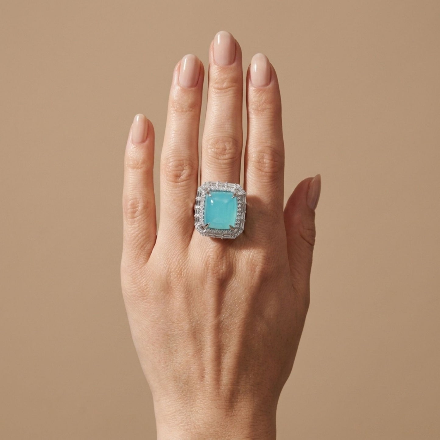 18K 21.35ct Cushion Congo Smithsonite 3.42cttw White Diamonds Ring