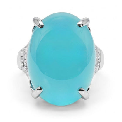 14K 17.40ct Oval Congo Smithsonite 0.22cttw VS White Diamonds Ring
