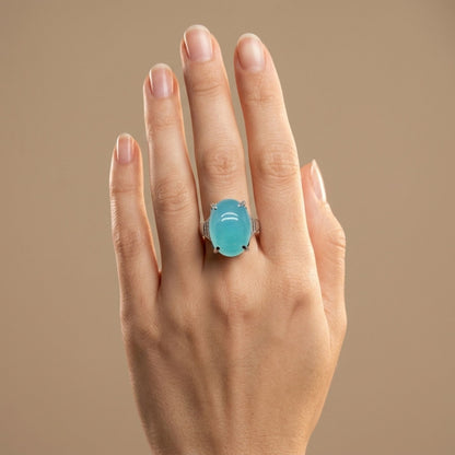14K 17.40ct Oval Congo Smithsonite 0.22cttw VS White Diamonds Ring