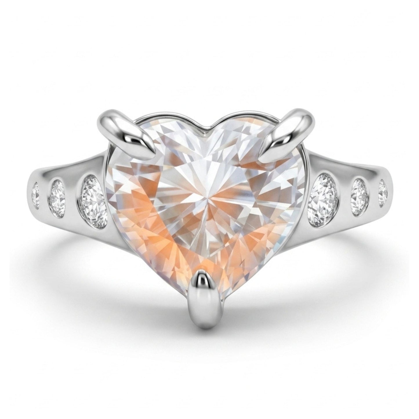 14K 2.15ct Heart Shape Moonstone 0.20cttw VS White Diamonds Ring