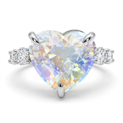 14K 7.79ct Heart Shape Moonstone 0.96cttw VS White Diamonds Ring
