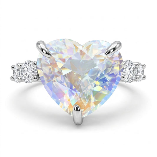 14K 7.79ct Heart Shape Moonstone 0.96cttw VS White Diamonds Ring