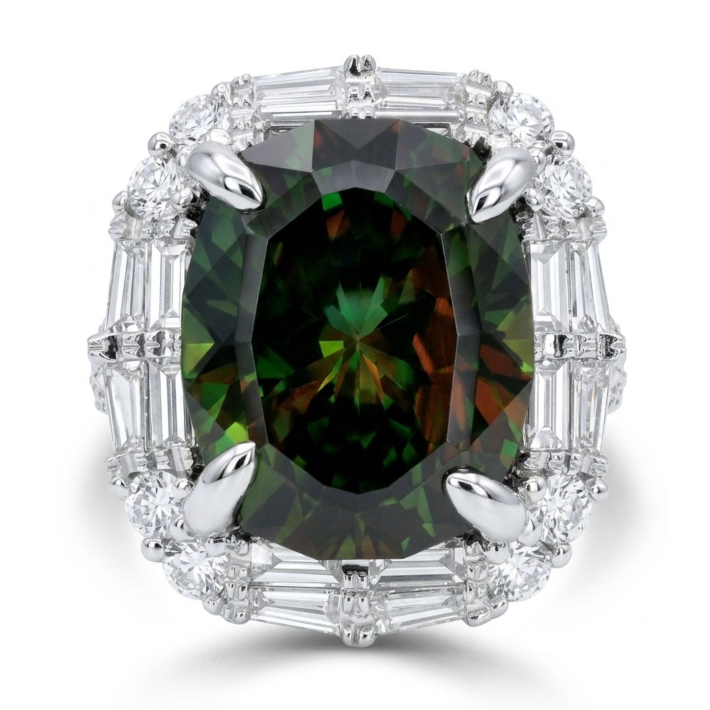 18K 7.13ct Oval Color Change Sphene 1.28cttw White Diamonds Ring