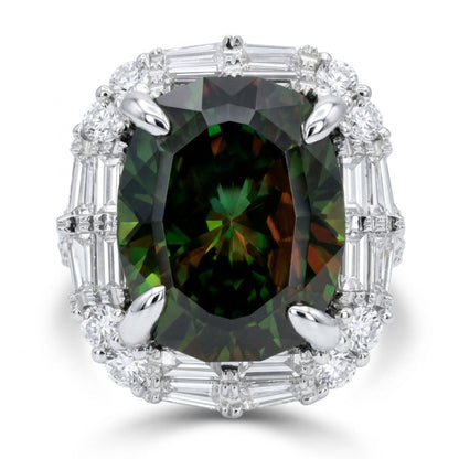 18K 7.13ct Oval Color Change Sphene 1.28cttw White Diamonds Ring